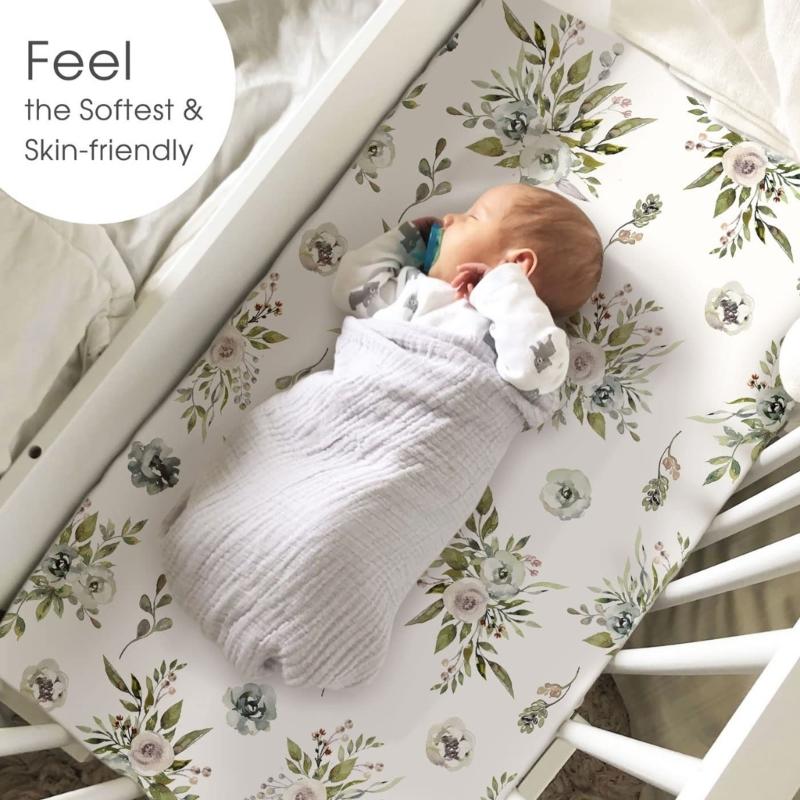 2Pcs Baby Fitted Sheet Newborn Bassinet Changing Pad Cover Soft & Breathable Crib Fitted Sheets Cradles Mattress Cover