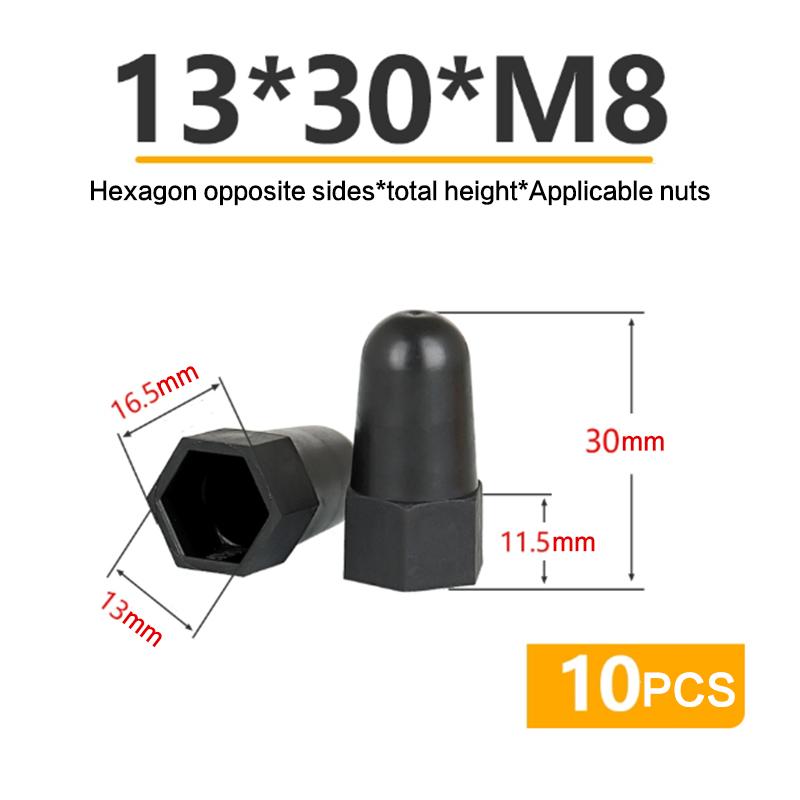 

10Pcs Lengthen Nut Cap Hexagonal Nut M6 M8 M10 M12Pe Plastic Nut Protection Caps Hex Screw Protective Sleeve 13*30*M8