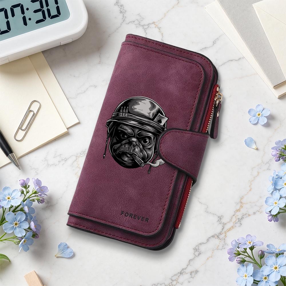 Cool Pug Print Long Wallet Fashion Multi Slot Card Holder Casual Portable Purse for Daily Use