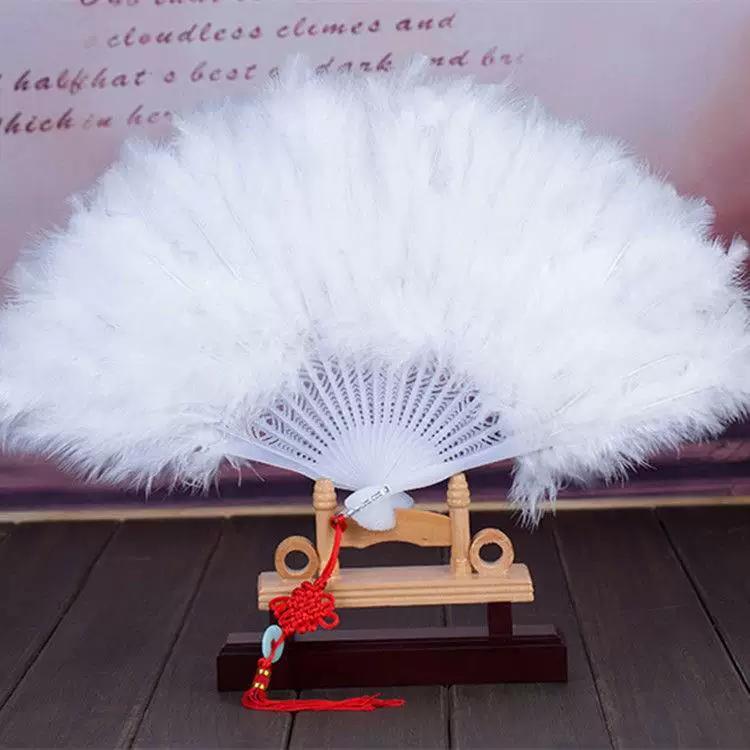 Dance Cheongsam Feather Full Velvet Fan Classical Night Beach Stage Show Square Dance Photo Props Folding Fan