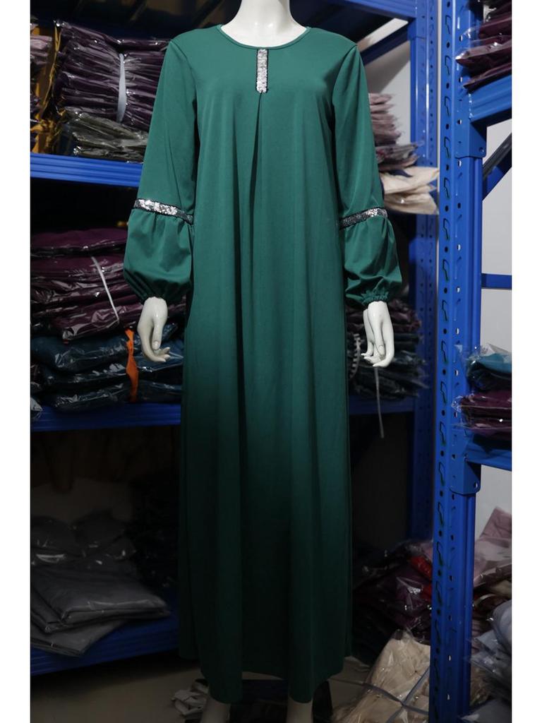 Orientalisches Pailletten-Langarm-Abaya-Kleid - Lässige Satter Saudi-Arabien Mode