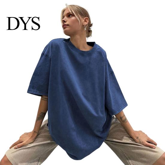 Men Women Casual Shirt T-shirt Round Neck Short Sleeve Loose Fit Tee Solid Color Washed Distressed Retro Pullover Tops Streetwear Top