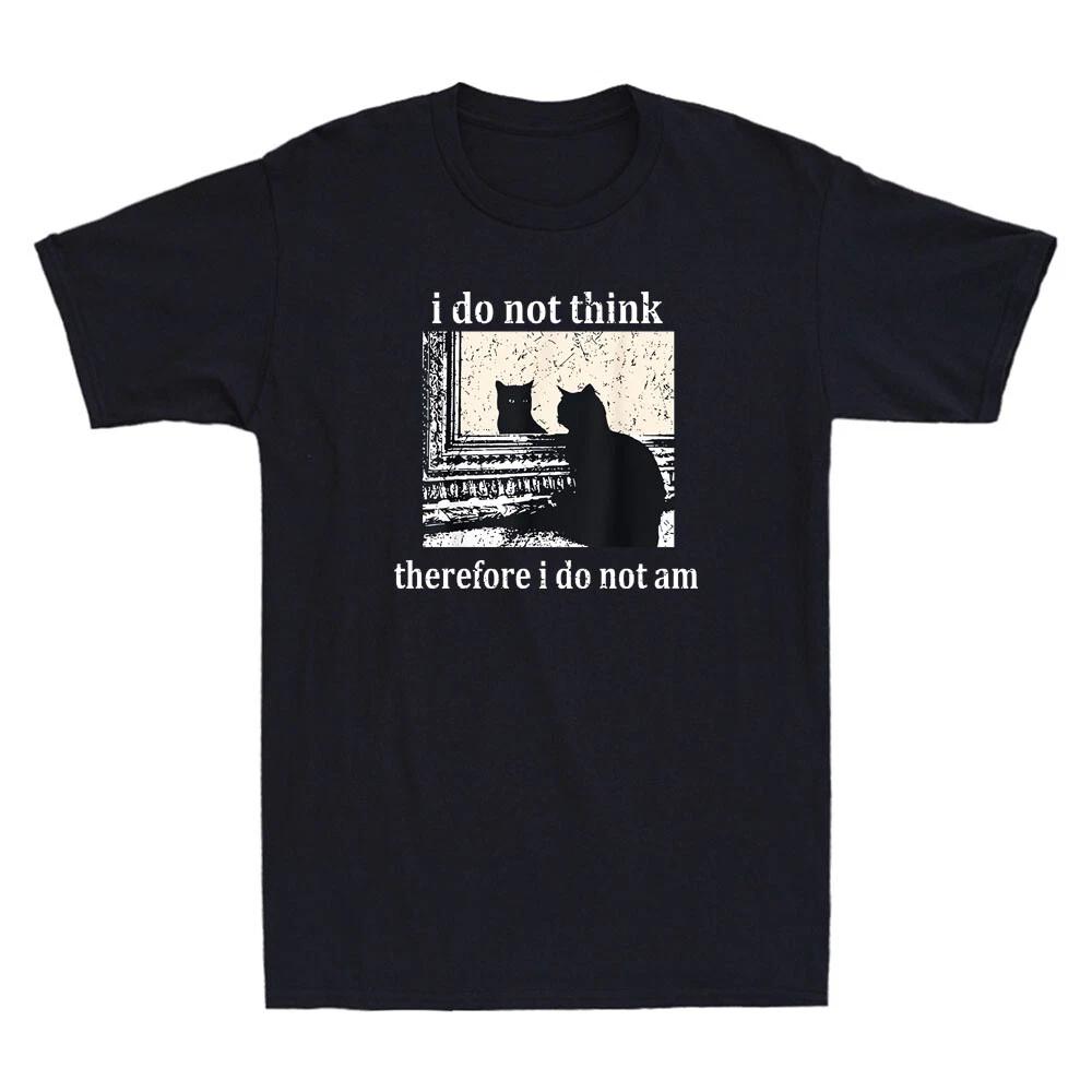 I Do Not Think Therefore I Do Not Am Funny Cat With Mirror Vintage Men s T-Shirt S