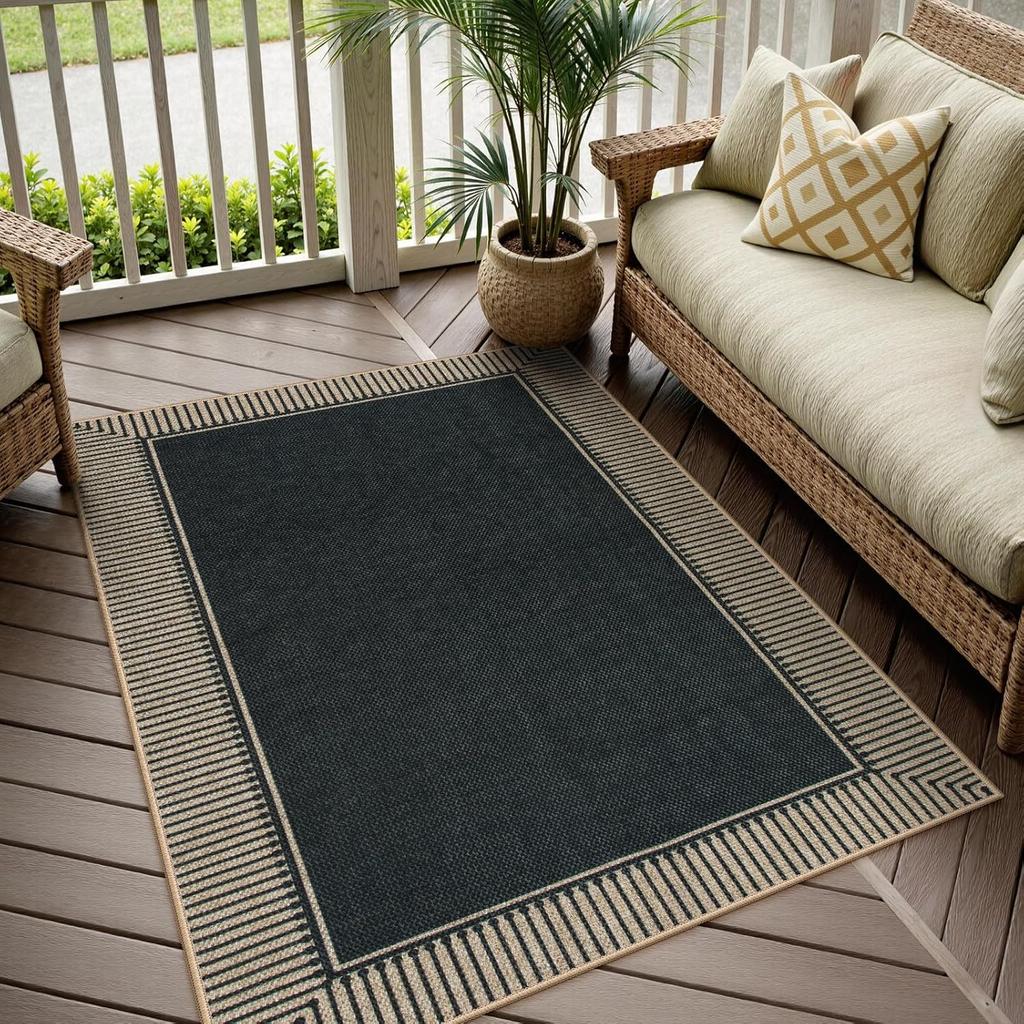 Moynesa Checkered Easy Jute Outdoor Patio Rug 3x5, Washable Indoor Outdoor Rugs for Entryway Non Slip, Farmhouse Carpet for Livi