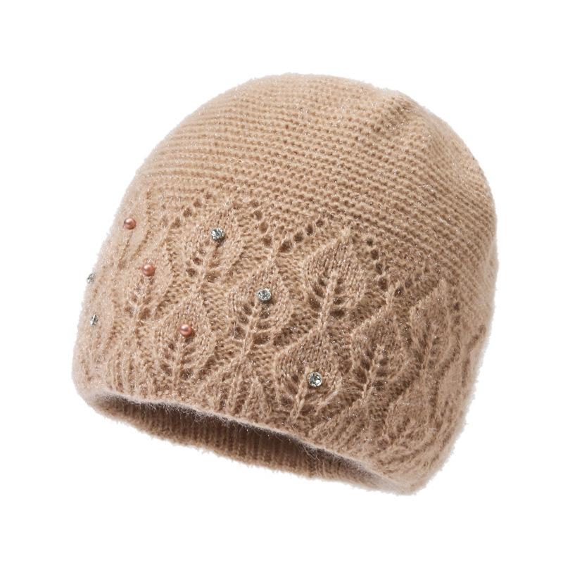 

Зимние женские вязаные шапки из пряжи для женщин среднего возраста, шапки из толстого бархата, модные осенние шапки One size хаки