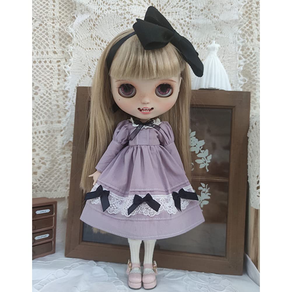 Rakulifey Blythe Outfit Set (Gray/Purple) - Includes Clothes, Dress, and Hair Accessory, Fits Obitsu 24 Dolls