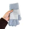 Simple striped knitted plush gloves for women, cold protection and warmth in winter, versatile outdoor cycling, dew fingers
