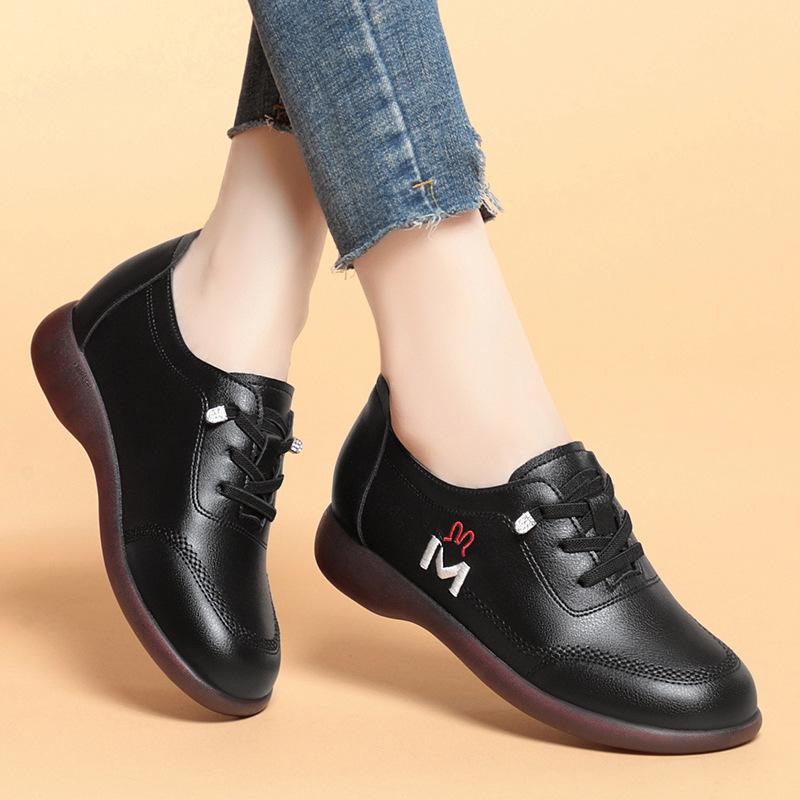 Vintage Soft Leather Women's Casual Soft Sole Light Flat Shoes Outdoor Sport Walking Trainers Summer Autumn Slip On  Sneakers