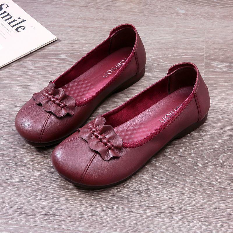 Leather Spring and Autumn New Casual Shoes Single Shoes Flat Grandma Shoes Medium Women's Leather Shoes Flat Heel Women's Shoes Comfortable