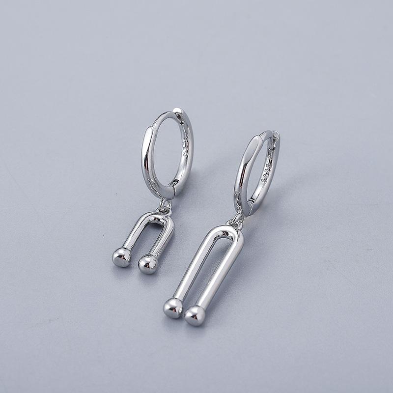ANENJERY Asymmetric U Shape Hoop Earrings For Women Simple Exquisite Ear Buckle Jewelry Gifts
