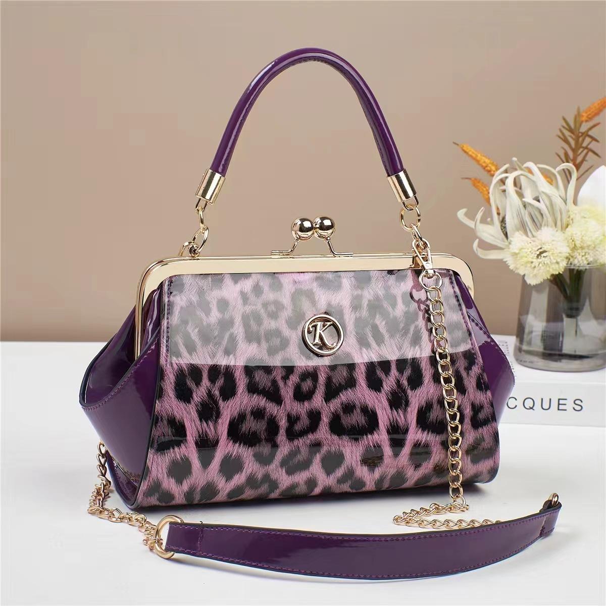 Модная блестящая кожаная женская сумка с текстурой леопардового цвета, гладкая сумка через плечо, корейская версия, женская банкетная сумка с цепочкой