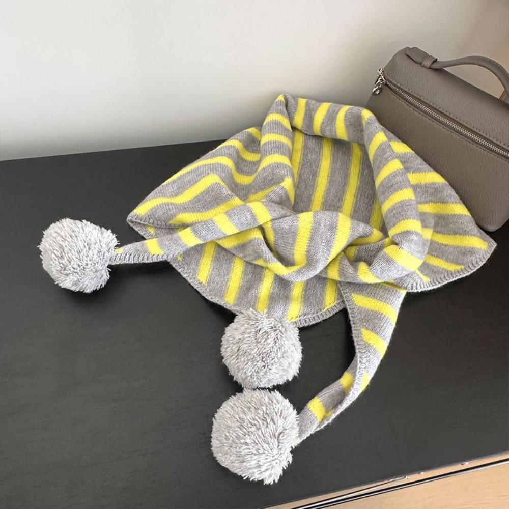 Thicken Triangular Knitted Shawl Long Stripe Scarf Retro Wool Scarf  Autumn Winter