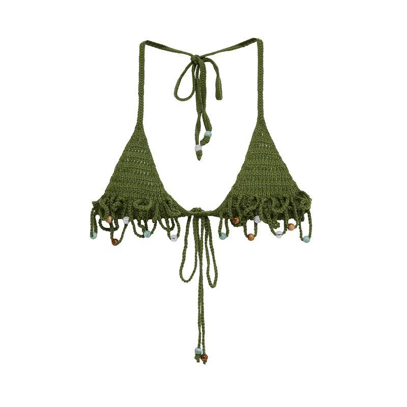 

Summer New Product Women s Clothes Vacation Style Handmade Pearl Crochet Spaghetti-Strap Camisole Top + Knitting Crochet Shorts Green Tops L