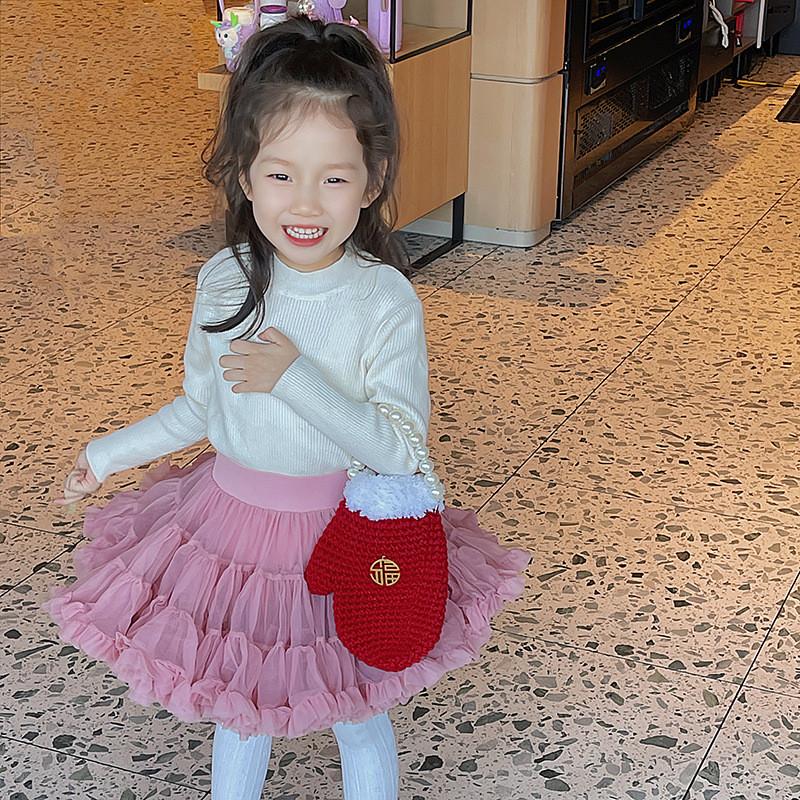 Stylish Baby Yarn Knitted Gloves And Creative Shoulder Bag For Girls And Boys