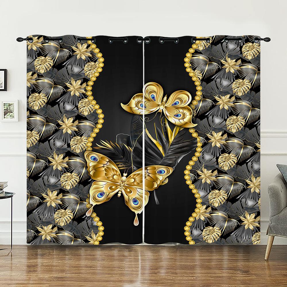 Curtains Animal Butterfly Dark Wind Flower Curtains Bedroom Living Room Blackout Curtain Perforated