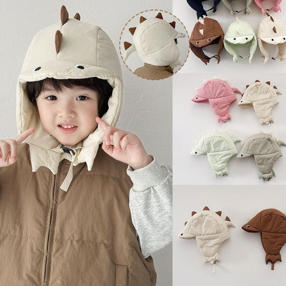 

Cartoon Dinosaur Ear Protection Hat Winter Warm Beanie Hats Fashion Head Cover for Children кавовий