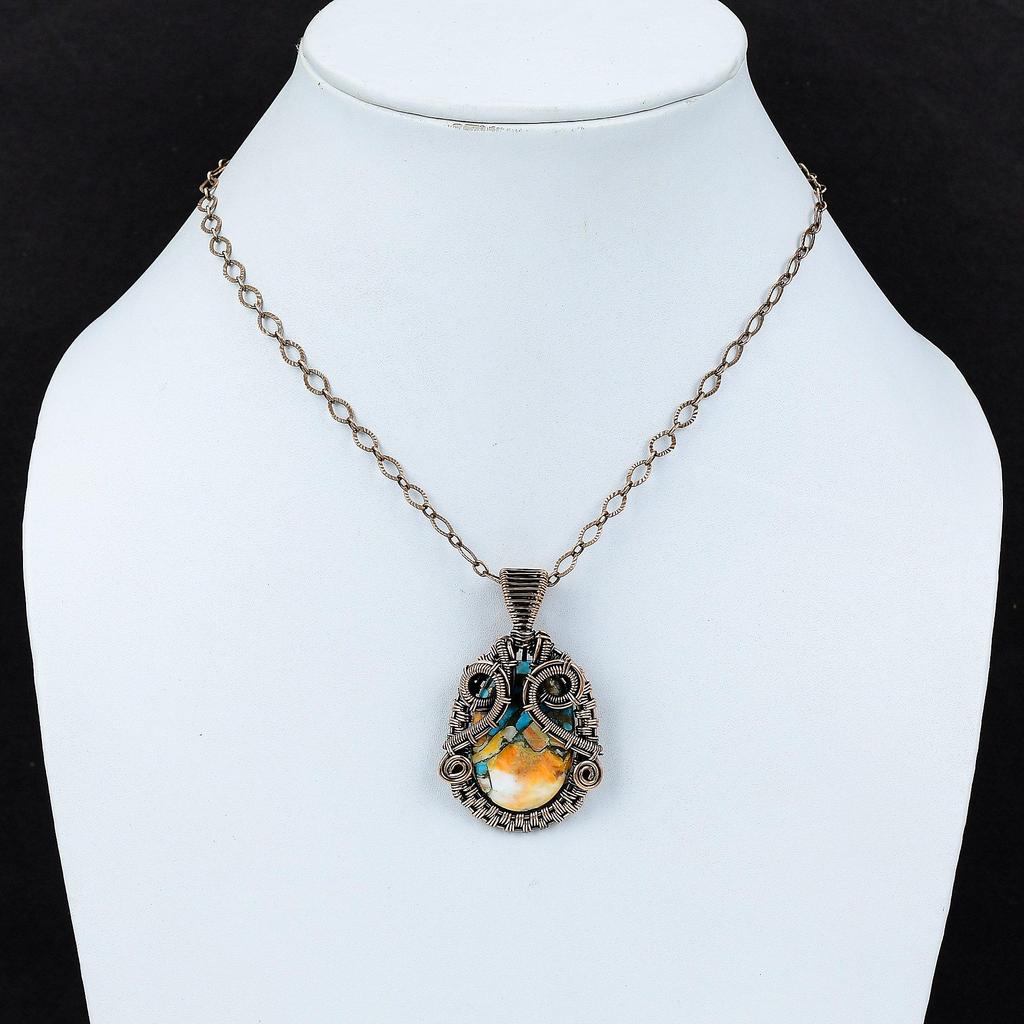 Stachelige Auster Türkis Anhänger Kupferdraht gewickelter Anhänger Handgefertigter Schmuck Edelsteinanhänger Designer Kupferschmuck Jubiläumsgeschenk