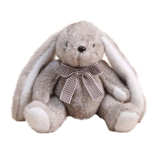 Huggable Plush Bunny Toy Stuffed Plaid Bow Rabbit Plushie Simulation Animal Doll Home Living Room Bedroom Decoration Birthday Gift
