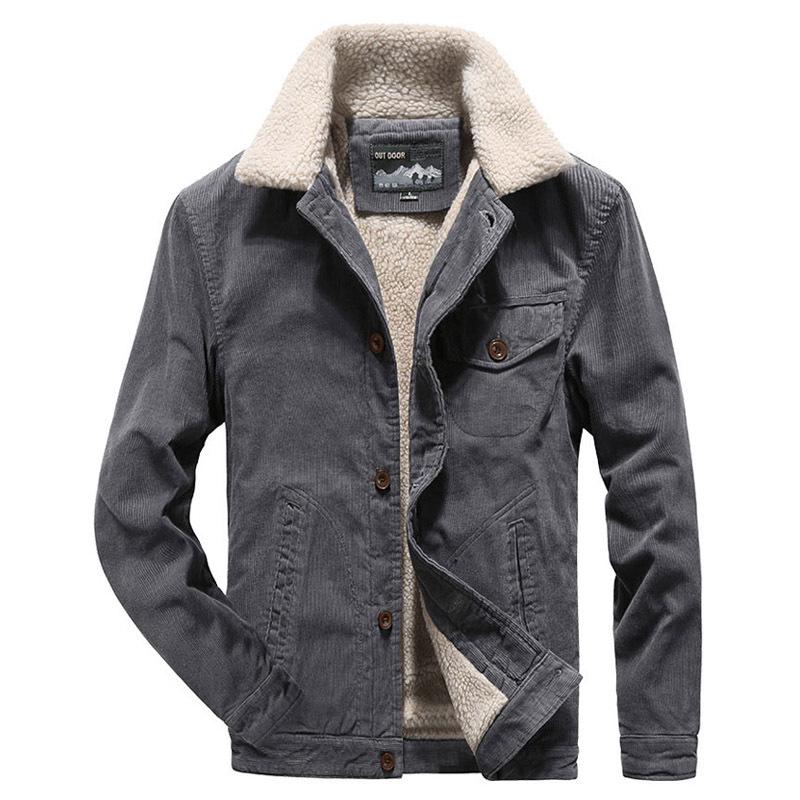 Men's Warm Corduroy Workwear Jacket, Plus Velvet Thickened, Winter Dad's Coat