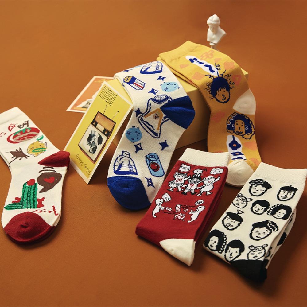 

Print Pattern Harajuku Thick Women Villain Socks Patchwork Color Middle Tube Hosiery Cotton Socks C
