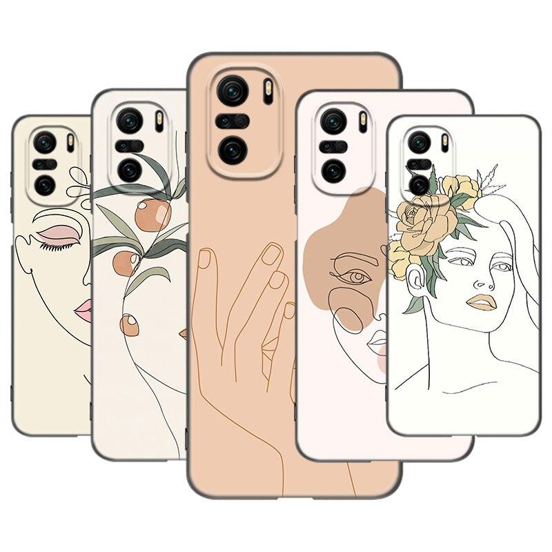 

Abstract Women Face Line Phone Case For Xiaomi Mi POCO X3 NFC GT M4 M3 12 11T 10T Pro A2 11 Lite NE 11i 5G 12X F3 A3 Black Cover