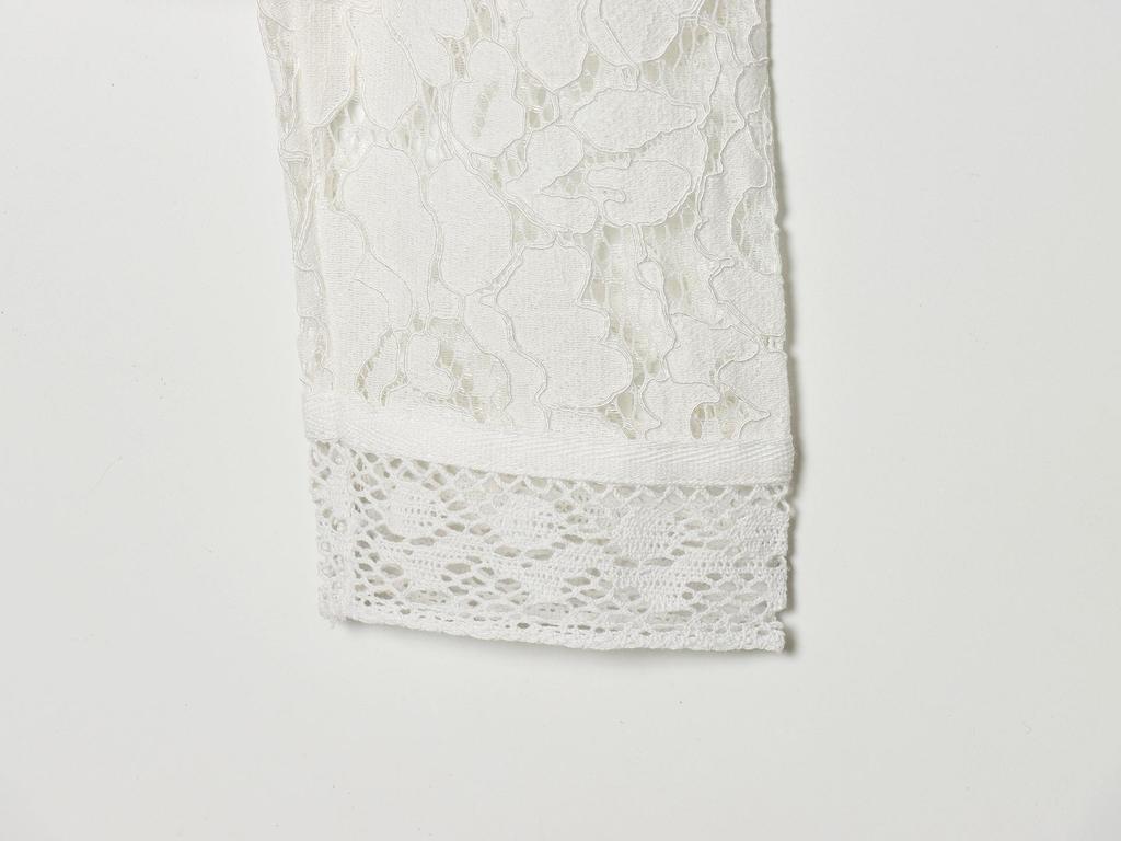 Elegant French Design Women's Lace Crochet Blouse with Stand Collar and Frog Button Detailing