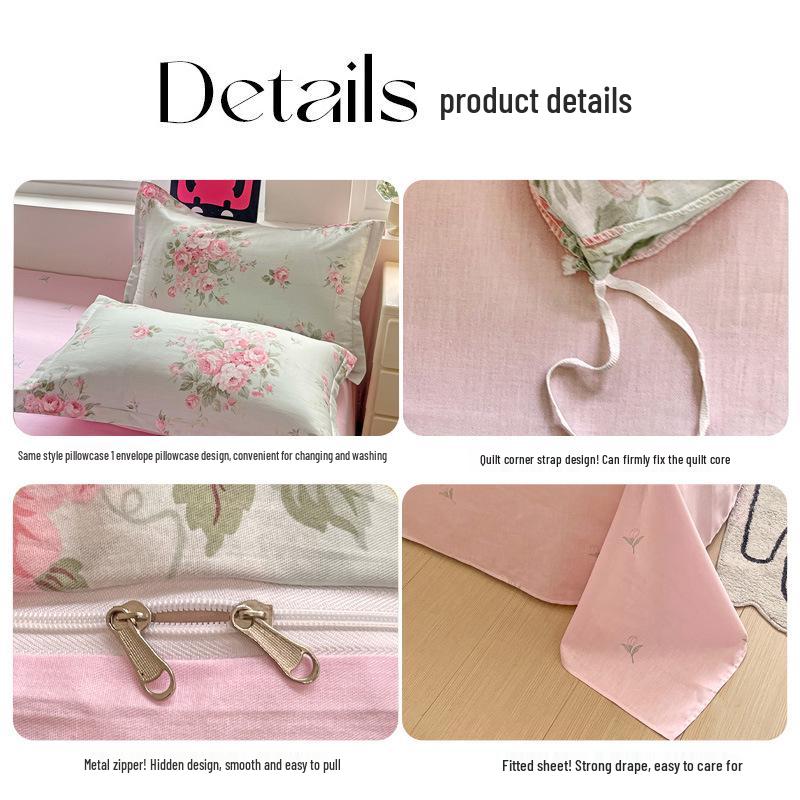128x68 Pure Cotton Fresh Small Floral Print Four-Piece Dorm Bedding Set