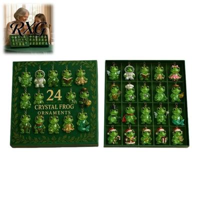 Christmas Countdown Calendar Frog Advent Calendar, 24 Day Box with Acrylic Ornament Mini Desktop Figurines Pendants, Festive Tree Hanging Decor,