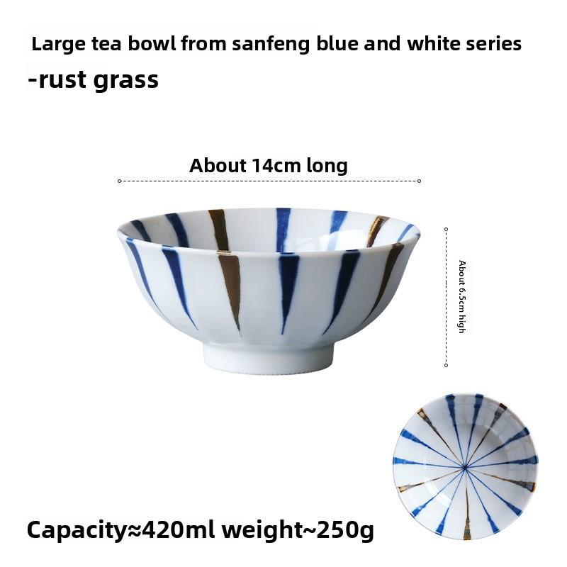 Japanese Mino Ware Sampo Blue Deep Rice Bowl Microwave Safe Large Retro Home Tableware