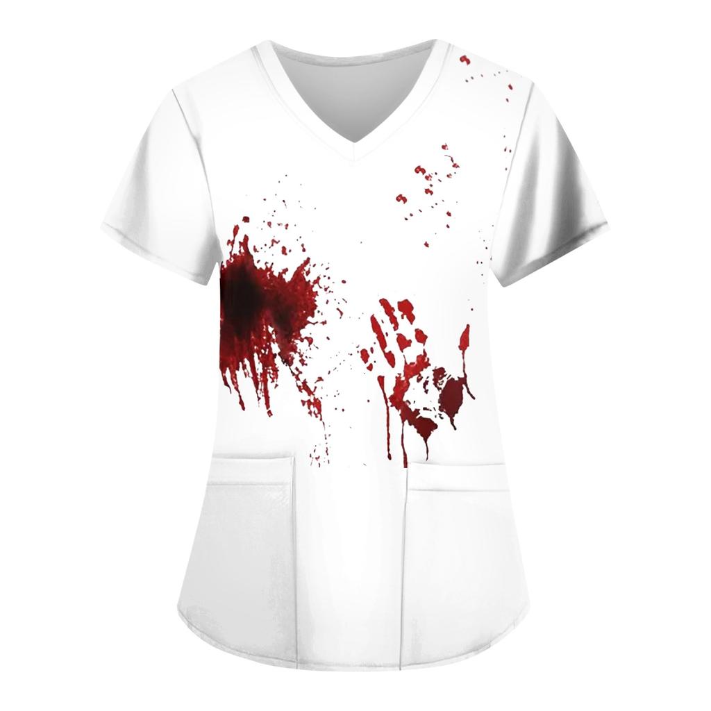 Women's Fashion Casual Halloween Printed Pocket T-shirt Tops