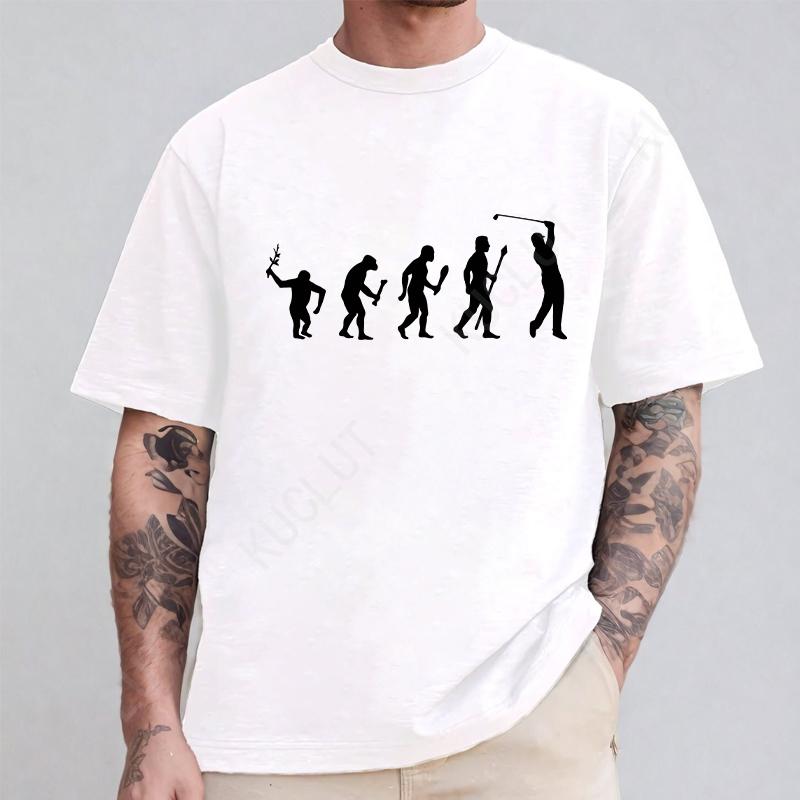 Fashion Brand Clothing Golf Evolution of Man Men's Tee Shirt Round Neck Shirt Short Sleeve Breathable Fashion Casual Shirt Tops