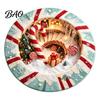 Living Room Xmas Rug 3D Optical Illusion Round Christmas Rug, Cute Santa Claus Crystal Velvet Floor Mat, Non Slip Decor Vivid Printed Circular Carpet