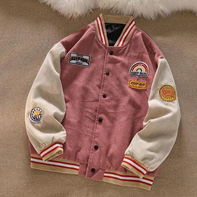 Trendy Men's Baseball Jacket Spring And Autumn Style Embroidered Letters Corduroy Loose Jacket Sportswear Harajuku Retro Uniform