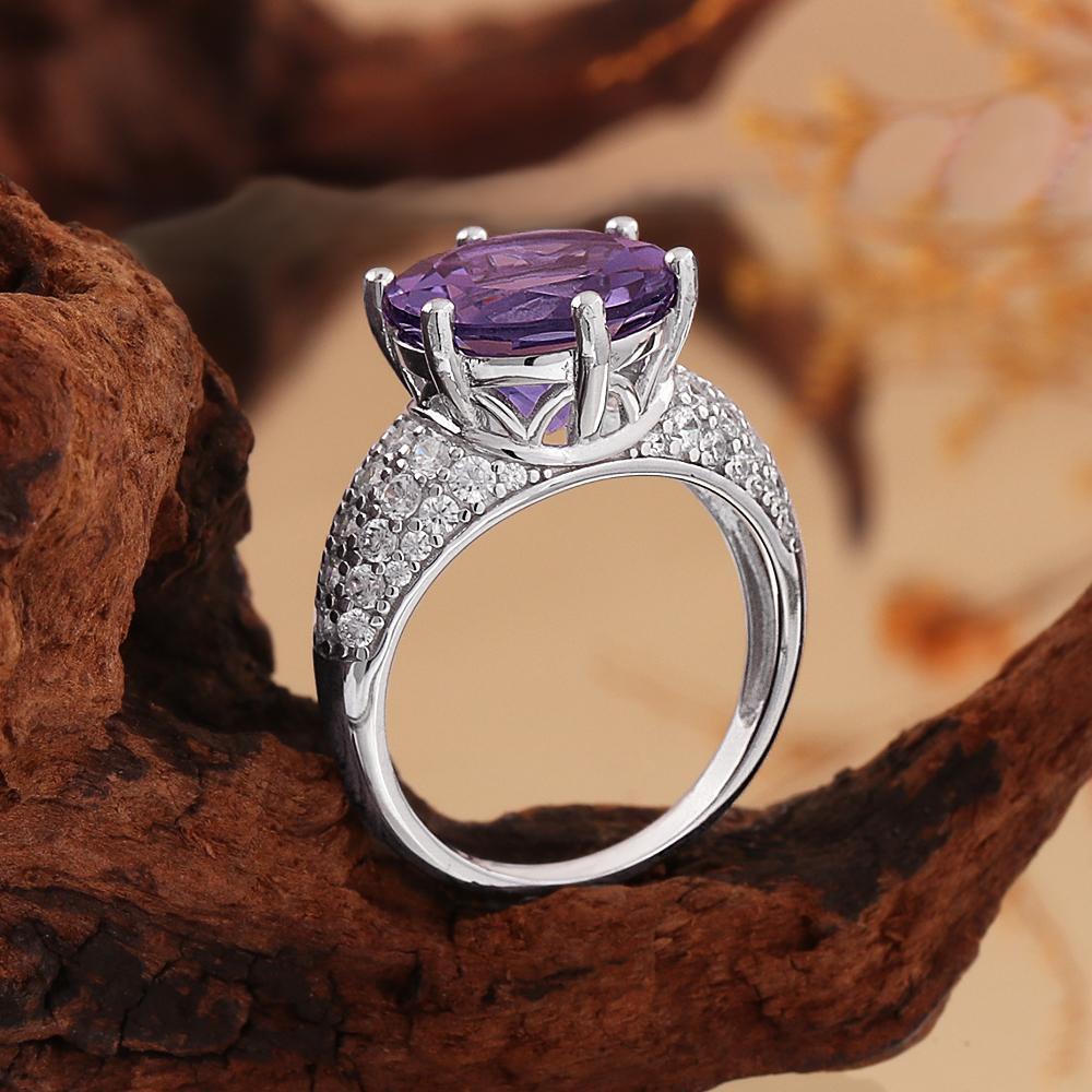 925 Sterling Silver Women's solitaire Ring Big Natural round 12.0mm Amethyst simple design Fine Jewelry for birthday party gifts
