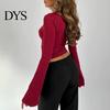 Solid Color Lace Print Blouse Women's Long Sleeve Crop Top Sexy Deep V Neck Slim Fit Bell Sleeves Club Wear Casual Basic Low Cut Going Out Shirt