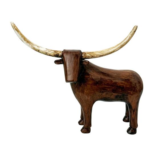 Neutral Retro Living Room Decor Vintage Longhorn Bull Sculpture, Rustic Farmhouse Animal Figurine, Western Style Pastoral Shelf Display Decorative