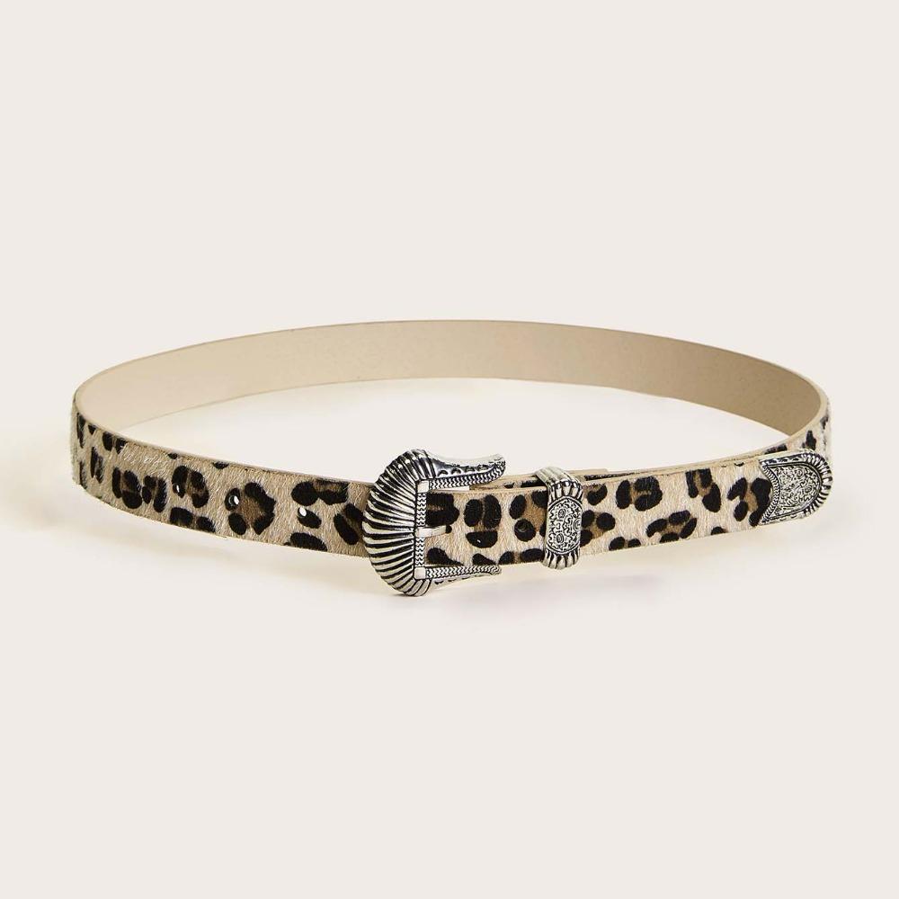 Y2K Carved Buckle Belt Zinc Zinc Alloy PU Vintage Waistband Western Countryside Leopard Print Belt  Party