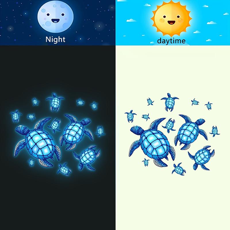 Glow-In-The-Dark Turtle Toilet Stickers Self-Adhesive Removable Wall Decals Room Decor, Glow Under Uv, Car Sticker Wall Decor