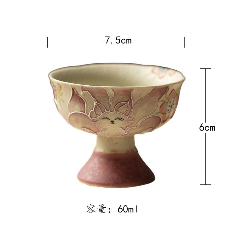

60ml Hand-painted Nine-tailed Fox Teacup Zen Tea Bowl Cute Cup Tea-tasting Fragrance Cup Chazhan Master Cups Tea Items Craft As Your Choose