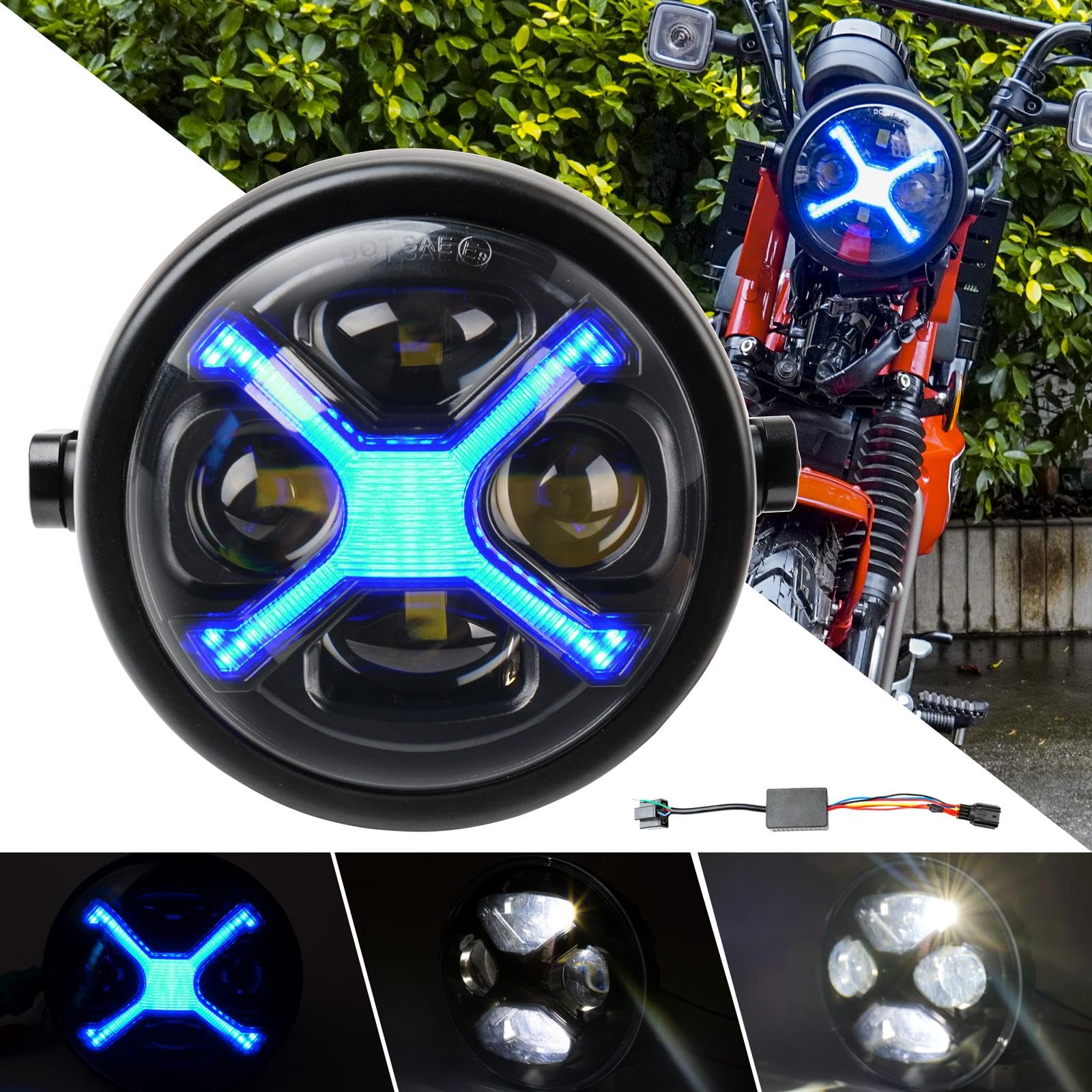 

Motikvans For Hunter Cab CT125 LED Headlight Lamp with Housing Bracket High Beam Low синий