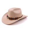 Hot-selling new western cowboy hat Tibetan wood bead accessories hat solid color suede one-word cowboy hat
