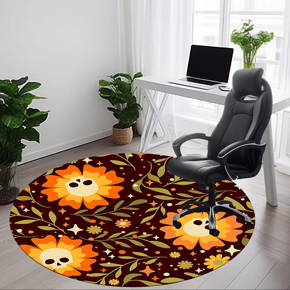 1pc Day of the Dead Floral Office Round Area Rug,  Mat Suitable For Office, Under Office Chairs Bedroom Living Room Home Decor, Room Deco