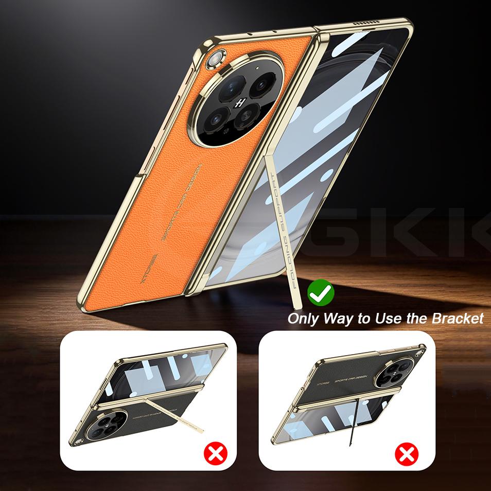 Magnetic Hinge Stand Case For OPPO Find N6 Luxury Plating Leather Wireless Charge Front Screen Glass Cover For OPPO Find N6 Case