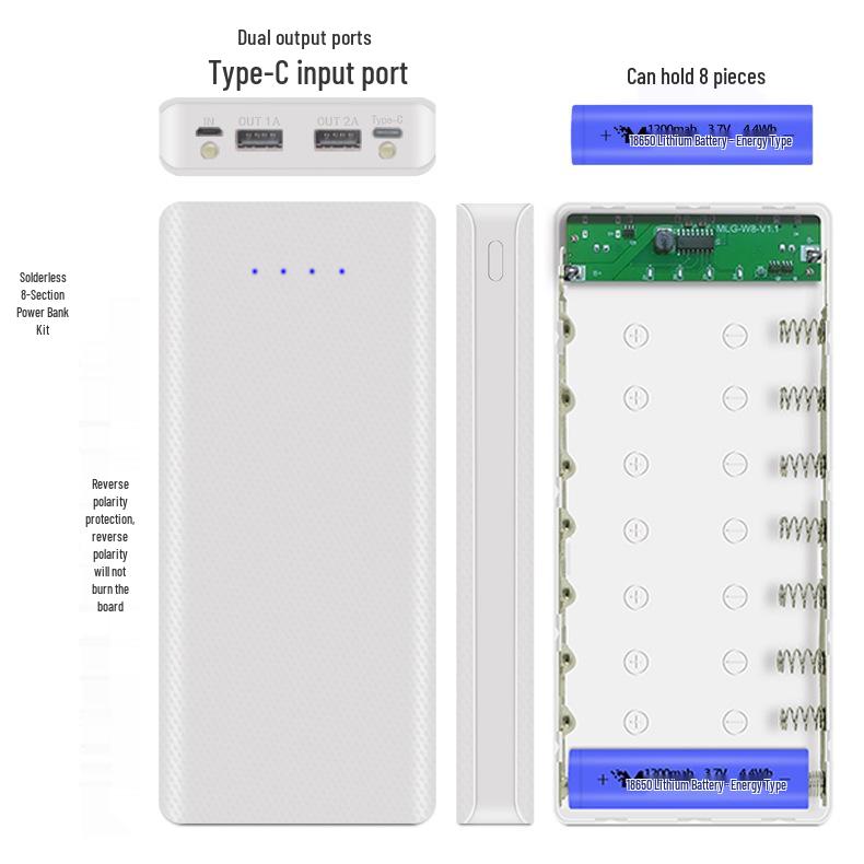 Type-C 8-Slot 18650 Battery Charger & DIY Power Bank Shell Kit