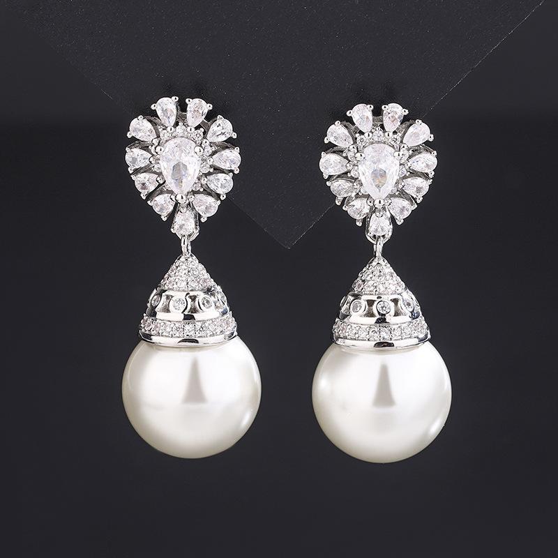 New Huabi Jewelry Copper Bottom Gold Plated Fritillary Pearl Fashion Retro Set 16mm14mm