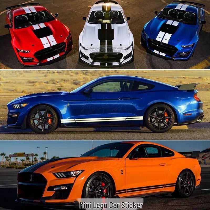 Ford Mustang GT Racing Stripes: Side Skirt and Hood Decals for Modified Cars