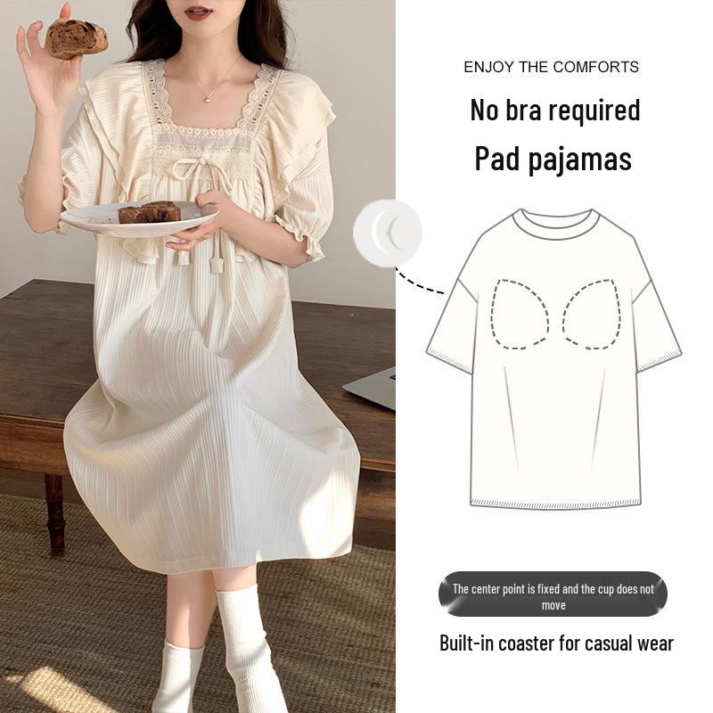 

Летняя женская ночная сорочка с коротким рукавом и нагрудными вкладышами - средней длины, большого размера, высокой ценности, можно носить вне дома 3XL