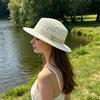 Platte Bovenkant Gebreide Strohoed, Imitatie Leer Riem Brede Rand Zonnehoed, Ademende Holle Weefsel Zomerhoed voor Buitenreizen
