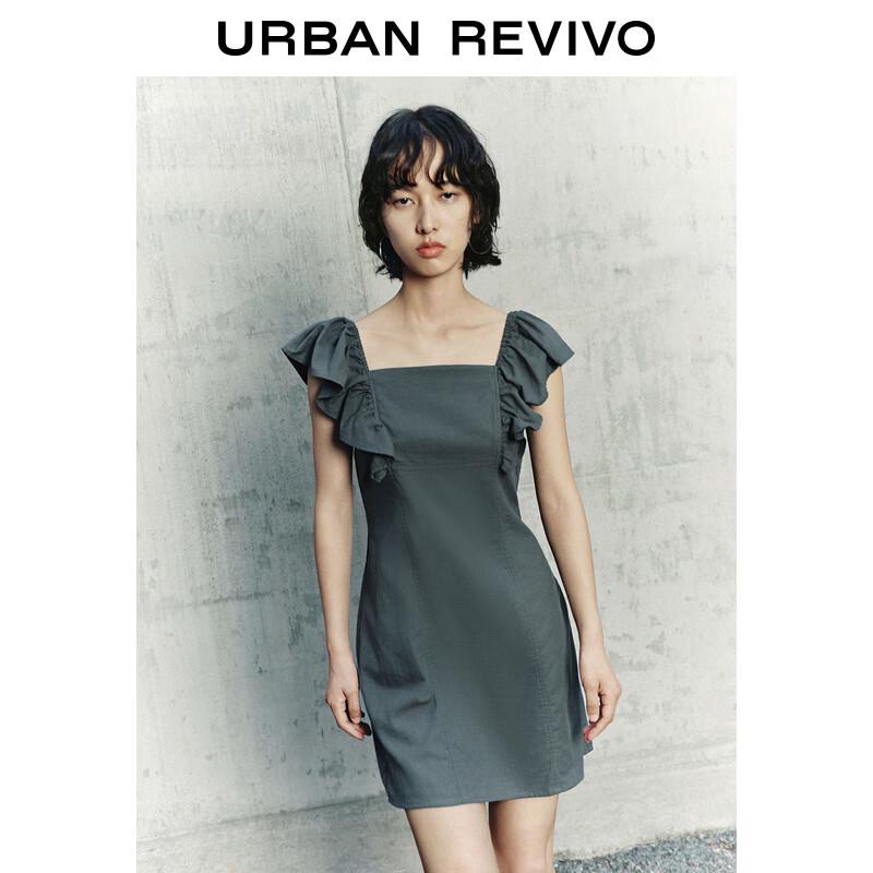 UR 2024 Summer Retro Puff Sleeve Pleated Dress