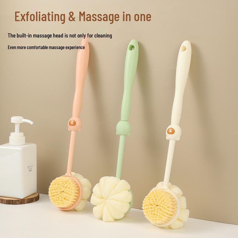 2-in-1 Long Handle Back Scrubber with Soft Bristles & Bath Ball